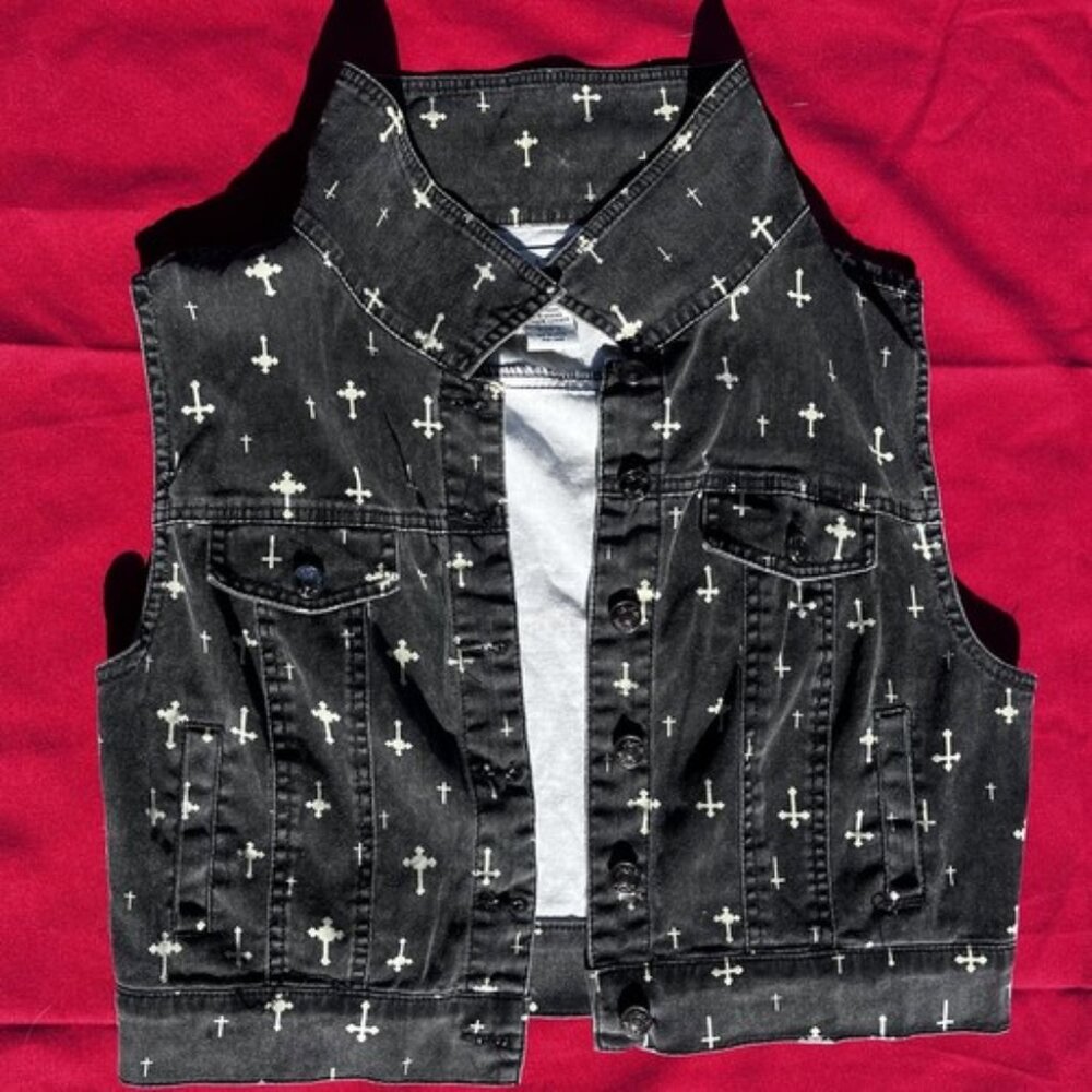 Vintage Jalate Punk Crosses Denim Vest